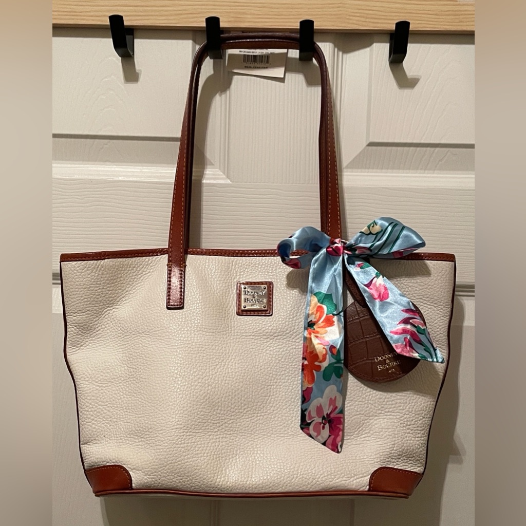Dooney & Bourke Pebble Grain Charleston Shopper Tote In White And Brown Trim